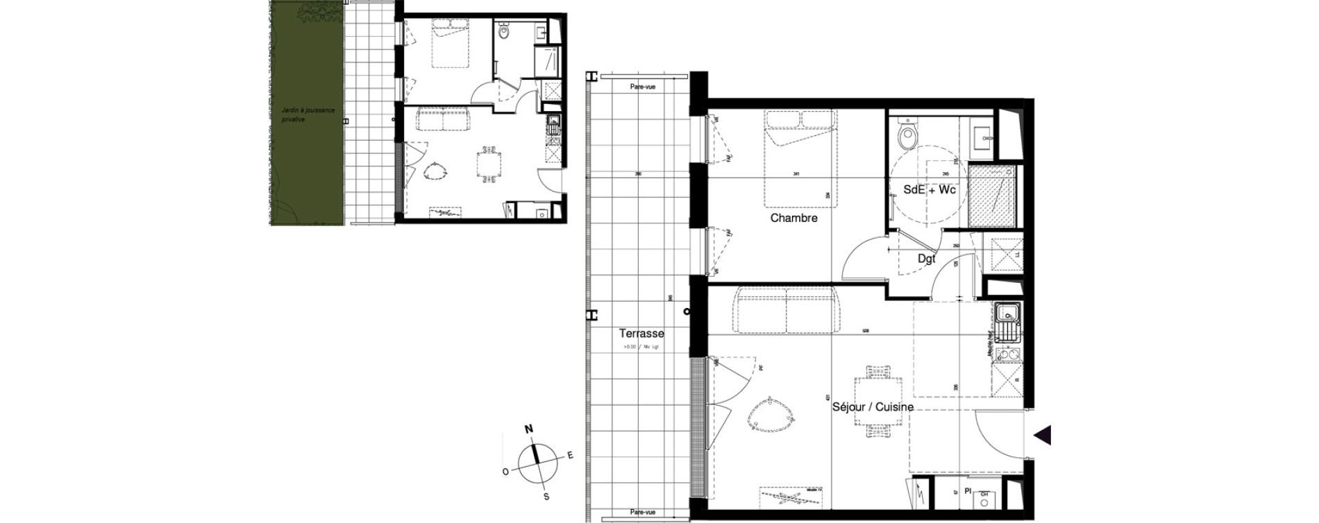 Appartement T2 de 44,02 m2 &agrave; Vitr&eacute; Centre