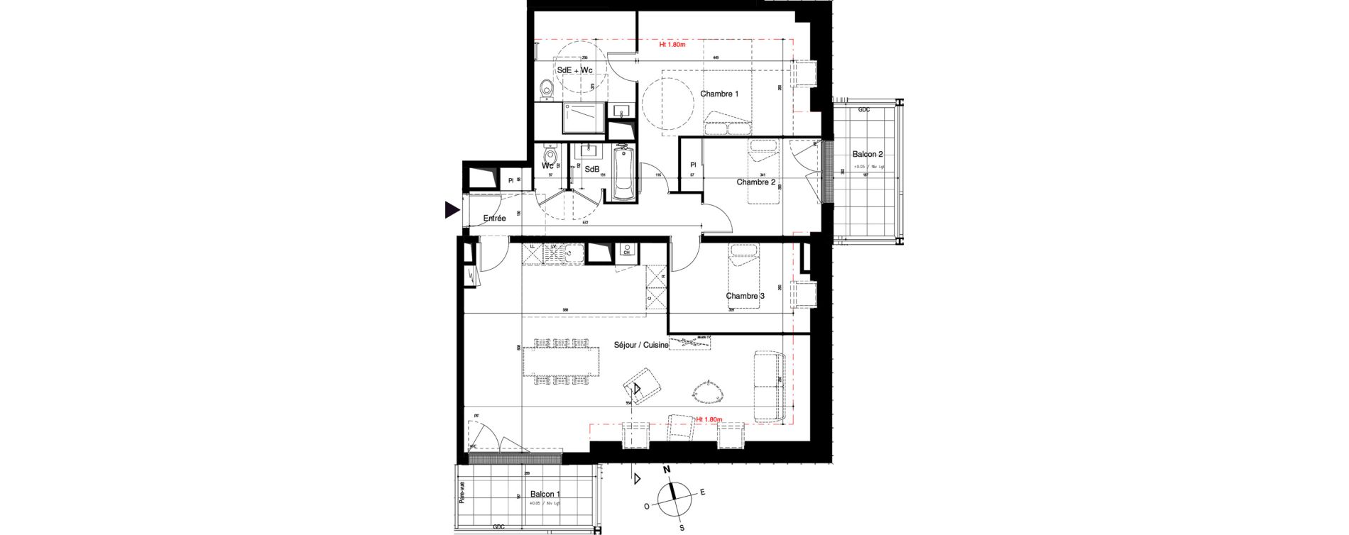 Appartement T4 de 97,06 m2 &agrave; Vitr&eacute; Centre