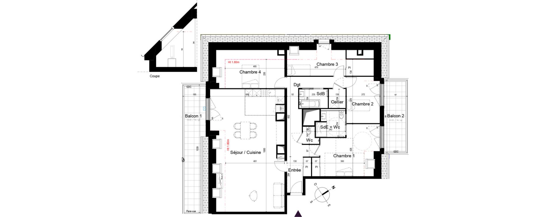 Appartement T5 de 128,22 m2 &agrave; Vitr&eacute; Centre