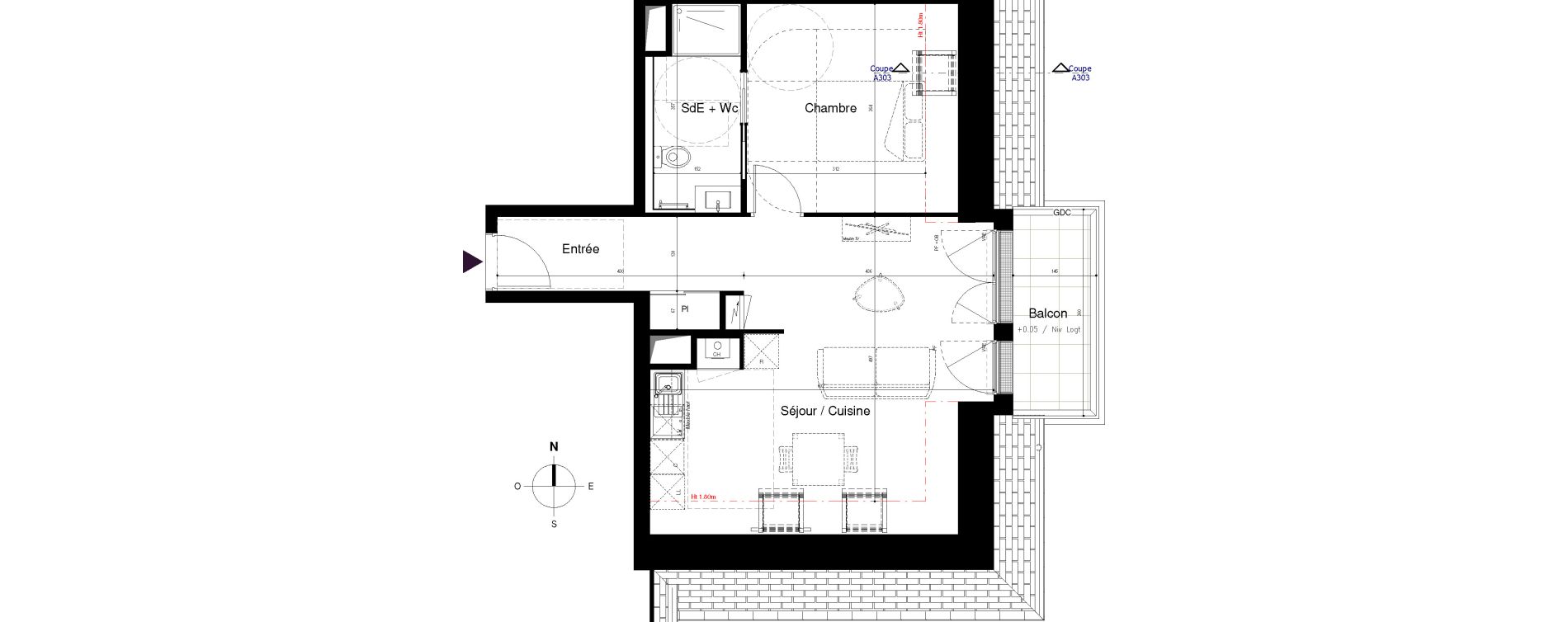 Appartement T2 de 46,58 m2 &agrave; Vitr&eacute; Centre
