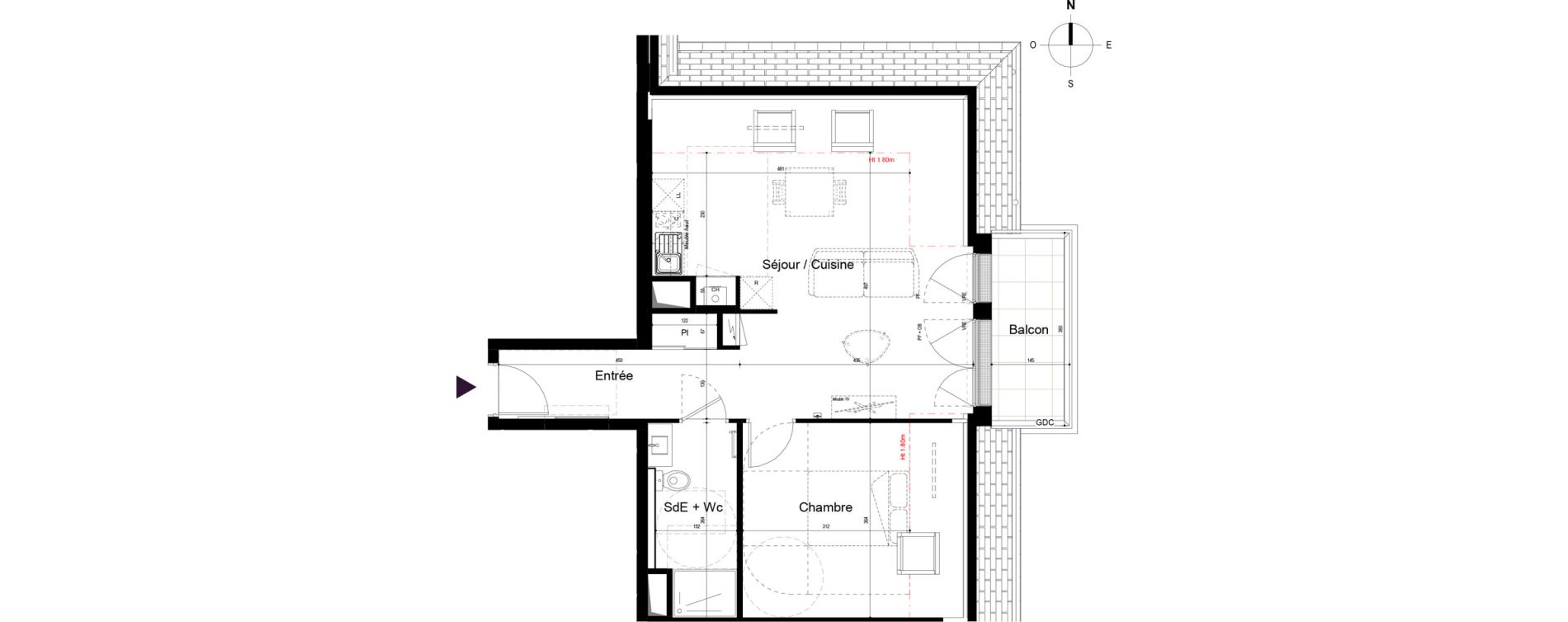 Appartement T2 de 47,01 m2 &agrave; Vitr&eacute; Centre