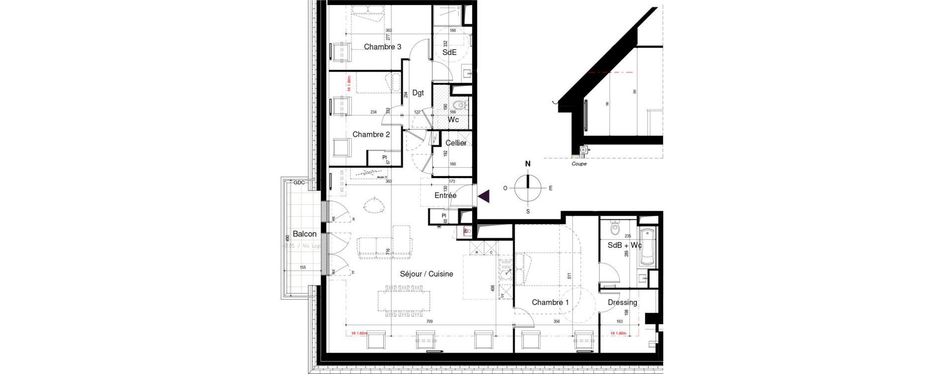 Appartement T4 de 108,28 m2 &agrave; Vitr&eacute; Centre