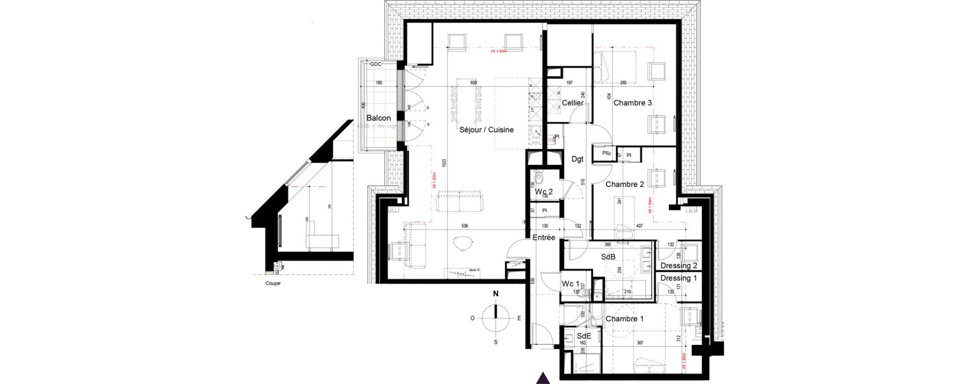 Appartement T4 de 125,94 m2 &agrave; Vitr&eacute; Centre