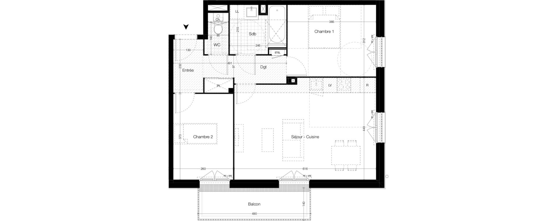 Appartement T3 de 62,30 m2 &agrave; Vitr&eacute; Champ de foire - la fleuriais