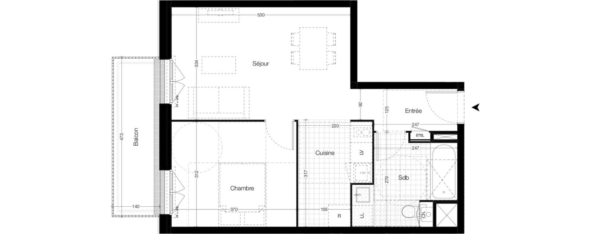 Appartement T2 de 45,40 m2 &agrave; Vitr&eacute; Champ de foire - la fleuriais