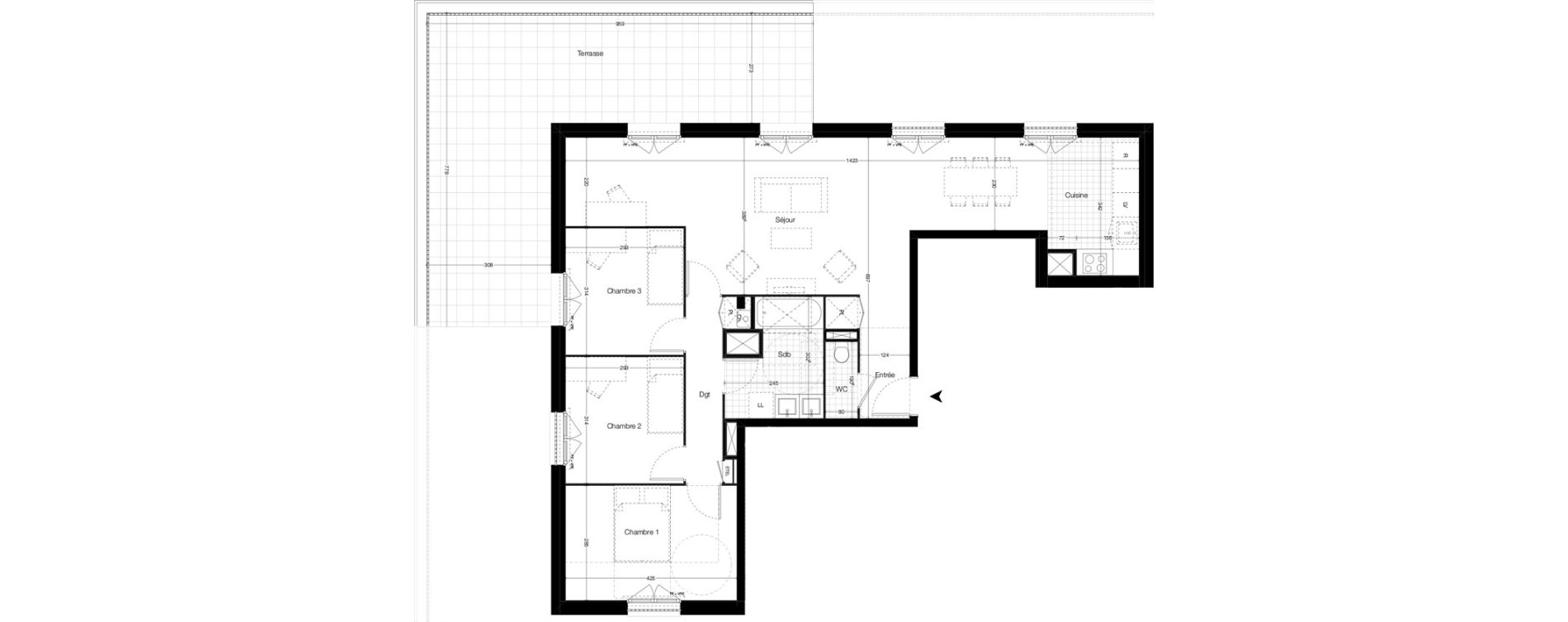 Appartement T4 de 90,80 m2 &agrave; Vitr&eacute; Champ de foire - la fleuriais