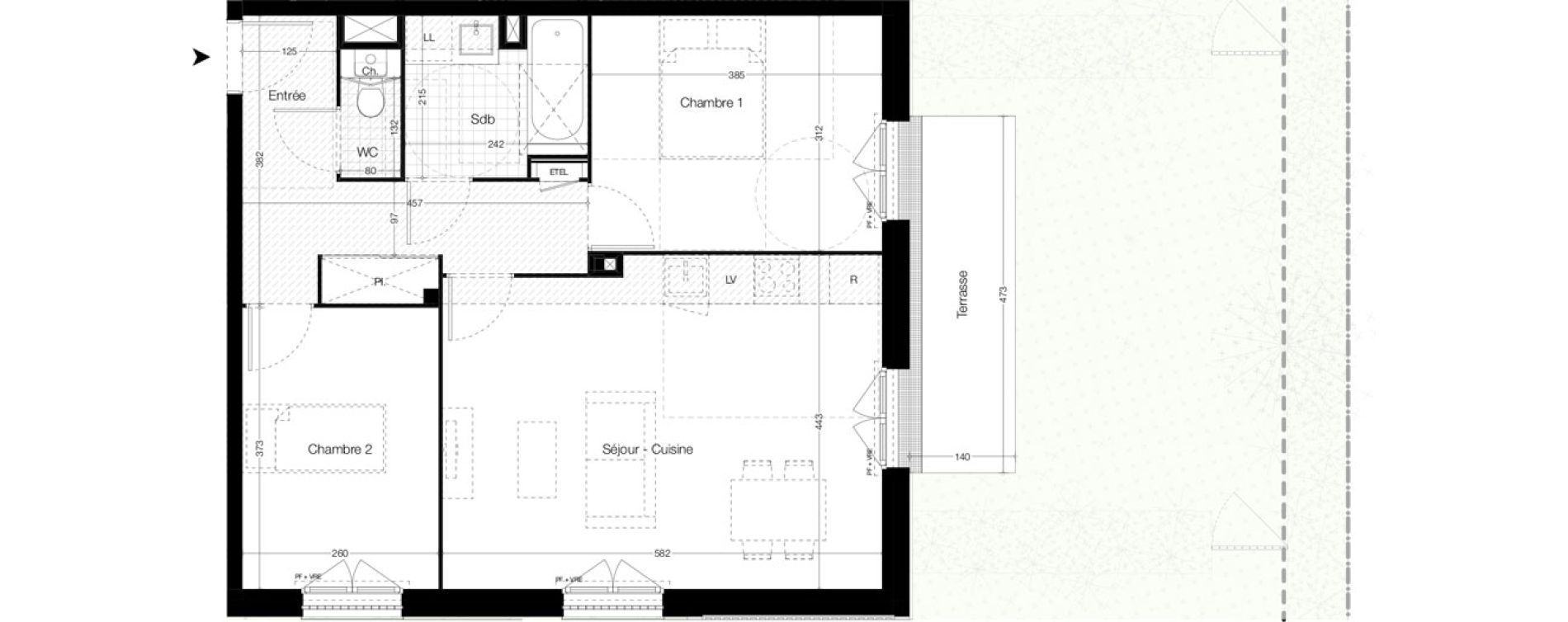 Appartement T3 de 62,00 m2 &agrave; Vitr&eacute; Champ de foire - la fleuriais