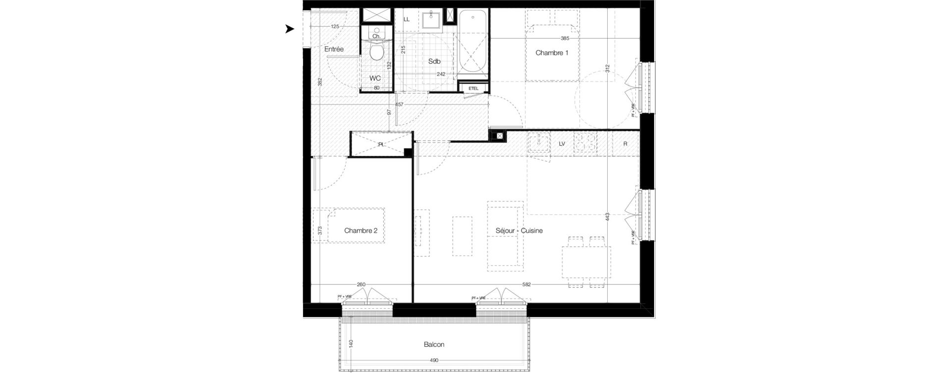 Appartement T3 de 62,00 m2 &agrave; Vitr&eacute; Champ de foire - la fleuriais