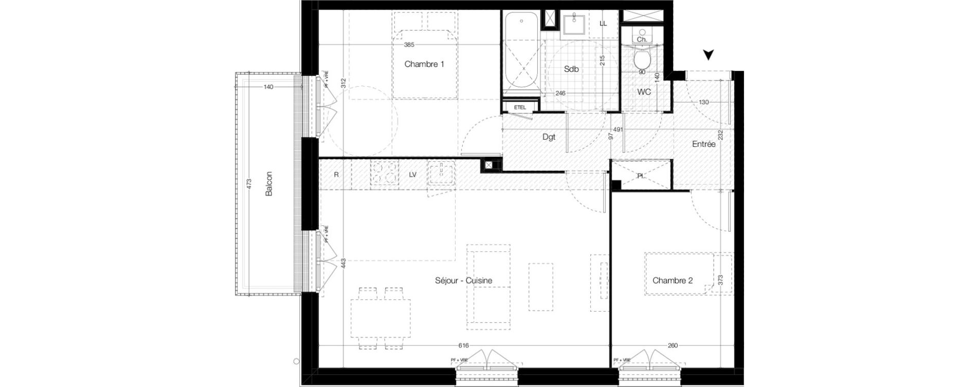 Appartement T3 de 62,30 m2 &agrave; Vitr&eacute; Champ de foire - la fleuriais