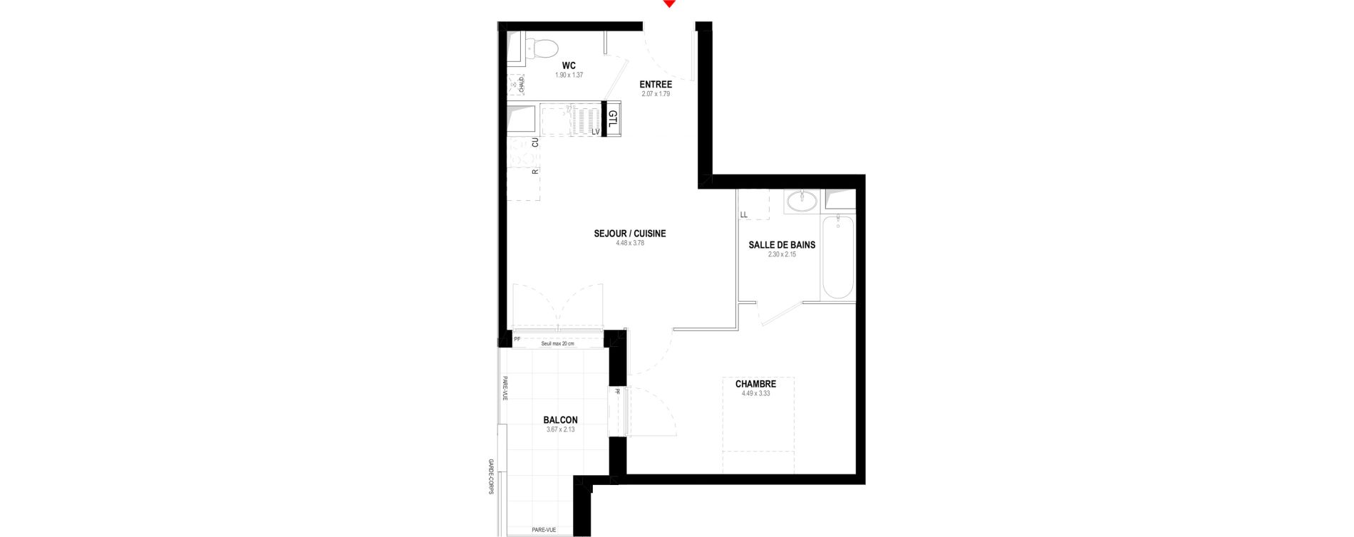 Appartement T2 de 41,21 m2 &agrave; Auray Centre