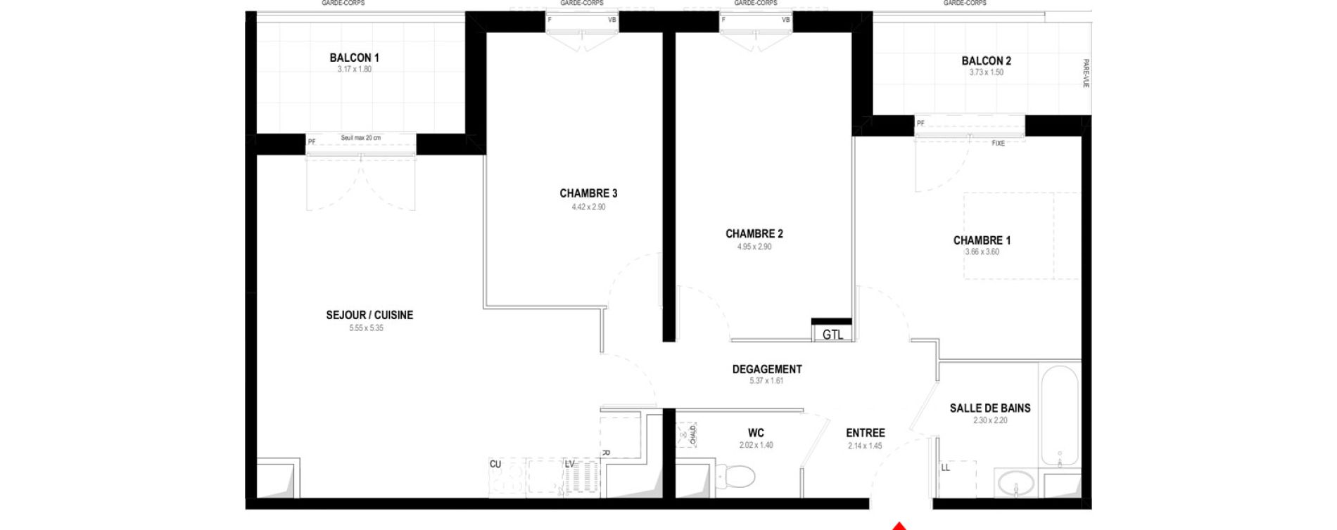 Appartement T4 de 81,88 m2 &agrave; Auray Centre