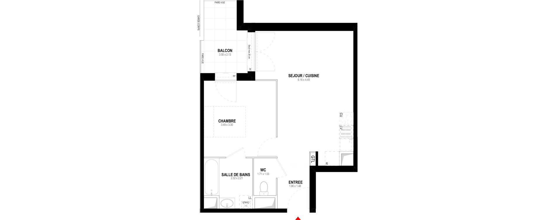 Appartement T2 de 43,88 m2 &agrave; Auray Centre