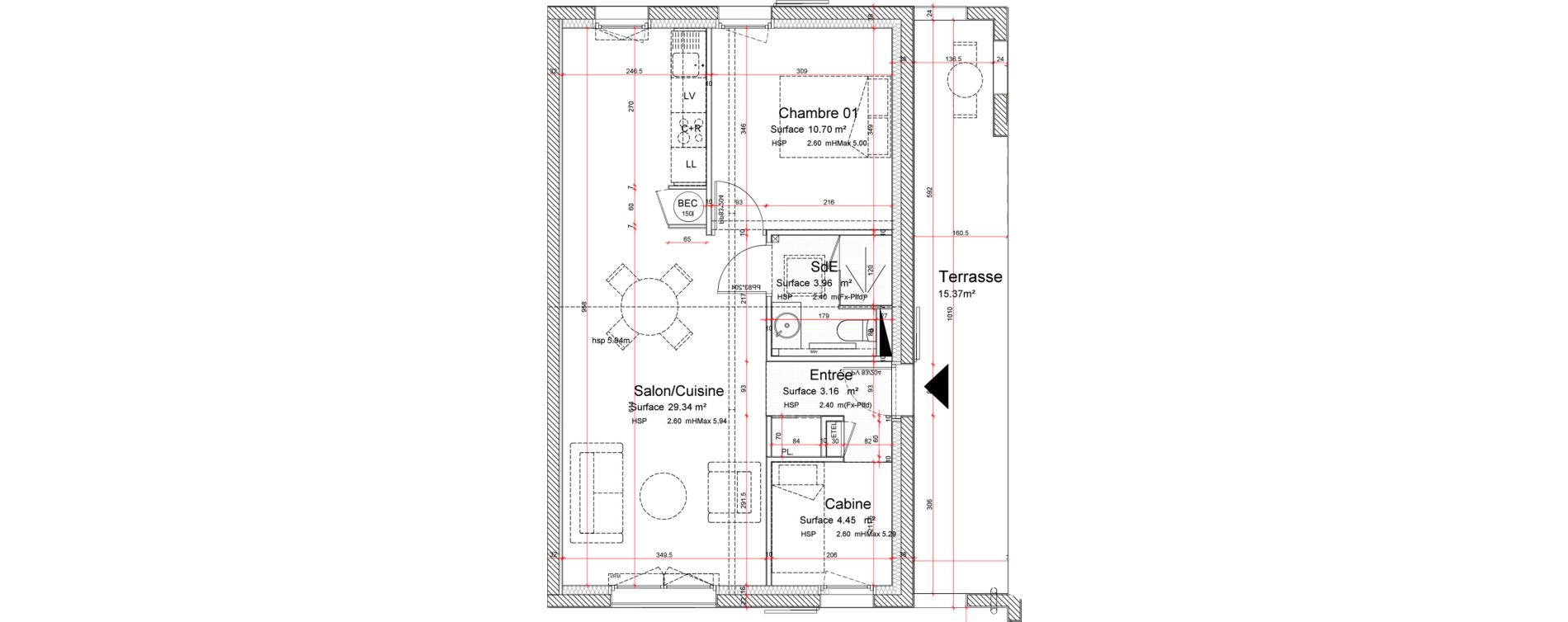 Appartement T2 de 51,61 m2 &agrave; Groix Centre