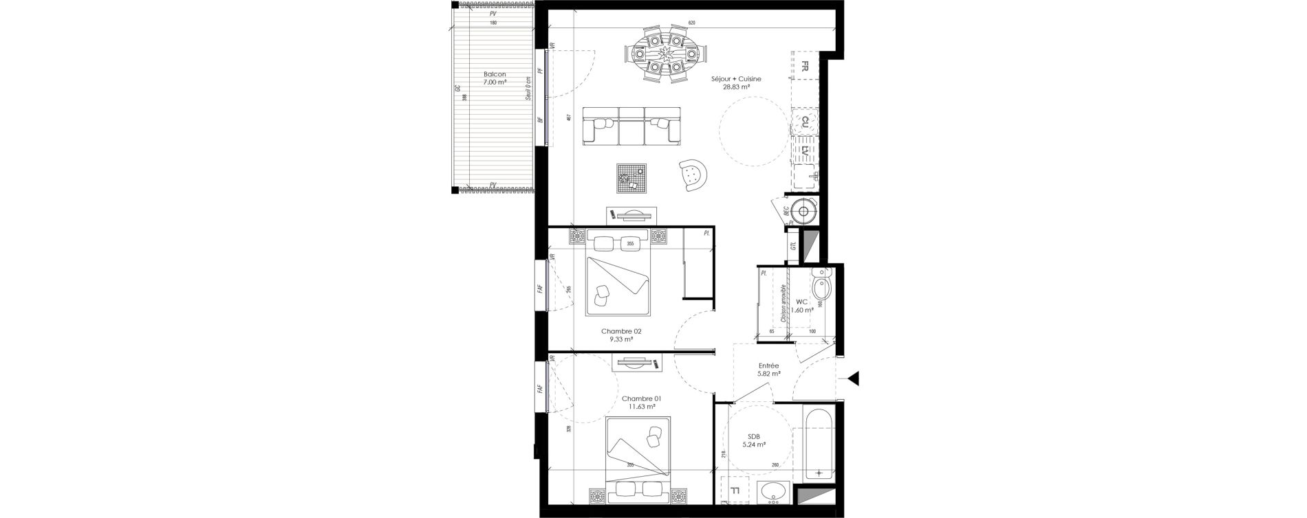Appartement T3 de 62,44 m2 &agrave; Guidel Centre