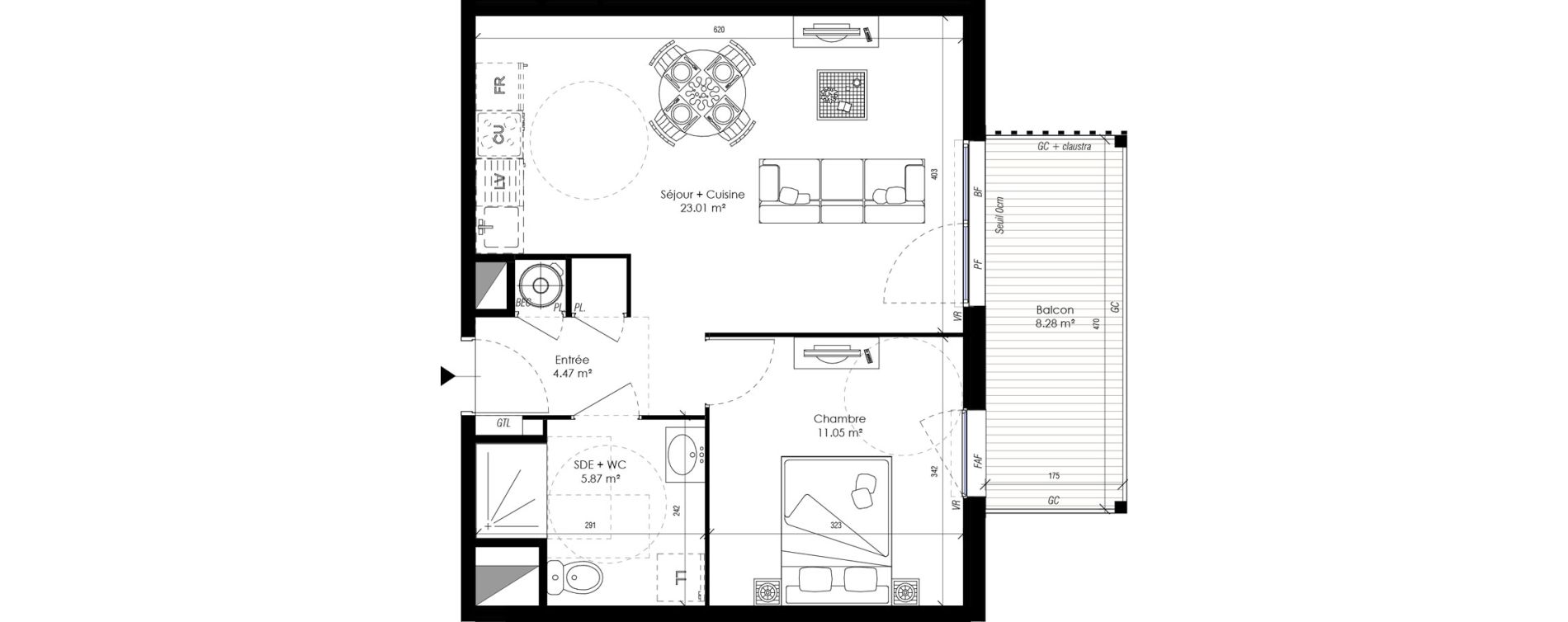 Appartement T2 de 44,40 m2 &agrave; Guidel Centre