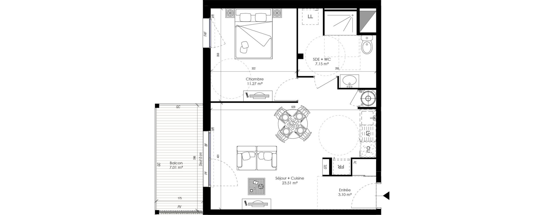 Appartement T2 de 45,02 m2 &agrave; Guidel Centre
