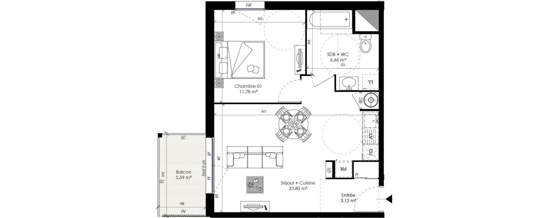 Appartement T2 de 45,35 m2 &agrave; Guidel Centre