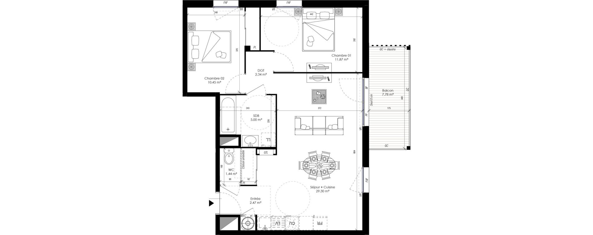 Appartement T3 de 62,87 m2 &agrave; Guidel Centre