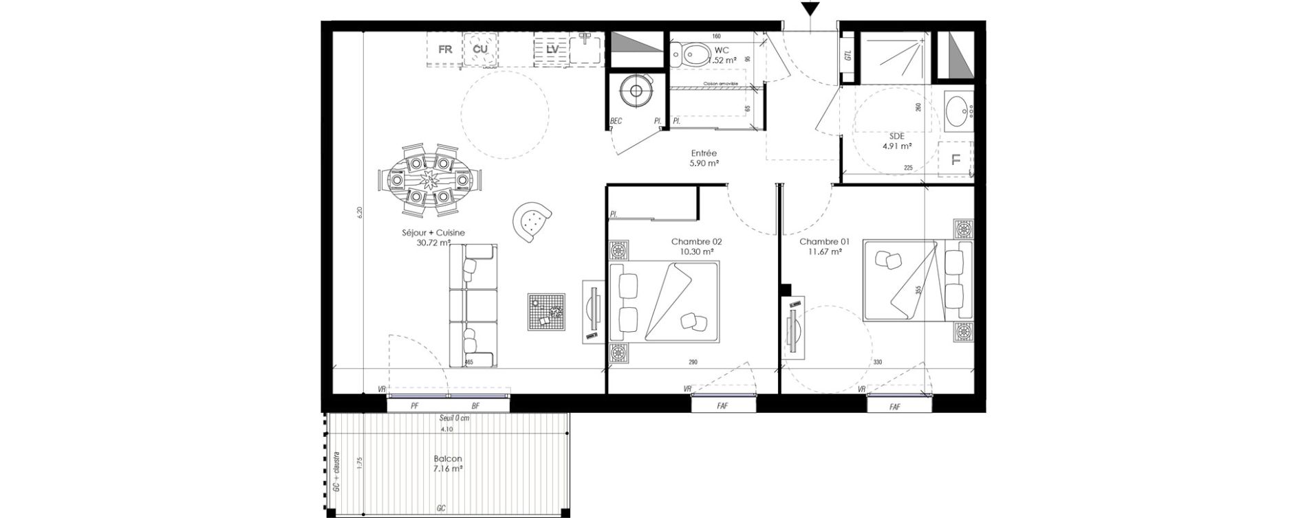 Appartement T3 de 64,96 m2 &agrave; Guidel Centre