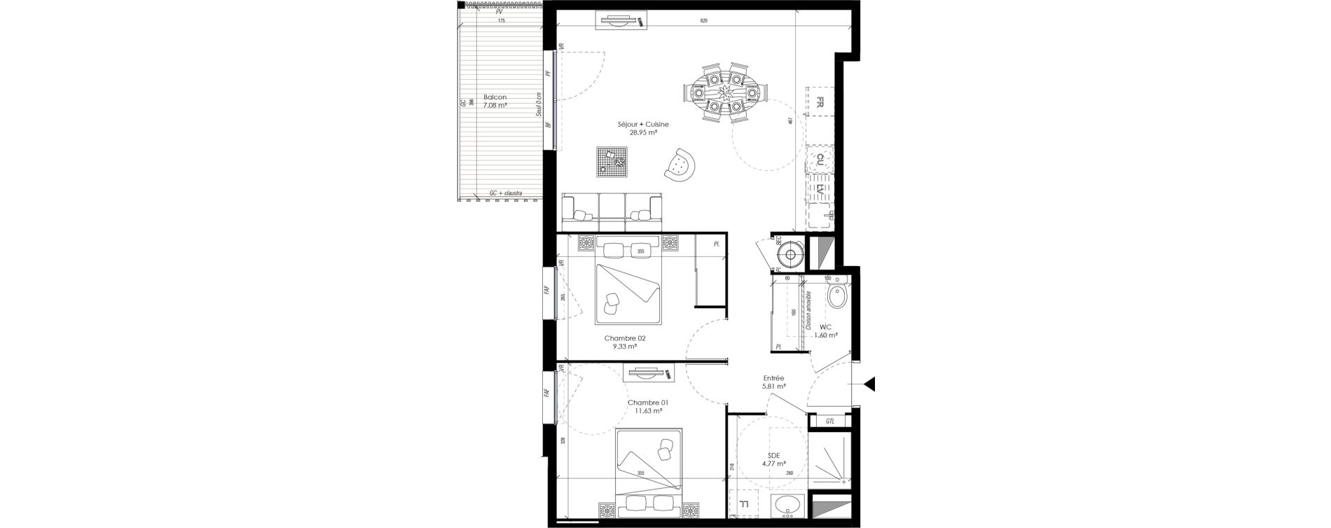 Appartement T3 de 62,09 m2 &agrave; Guidel Centre