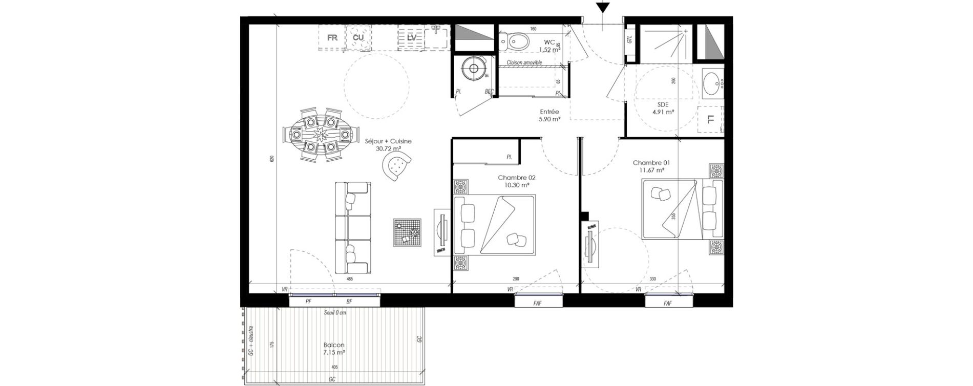 Appartement T3 de 64,96 m2 &agrave; Guidel Centre