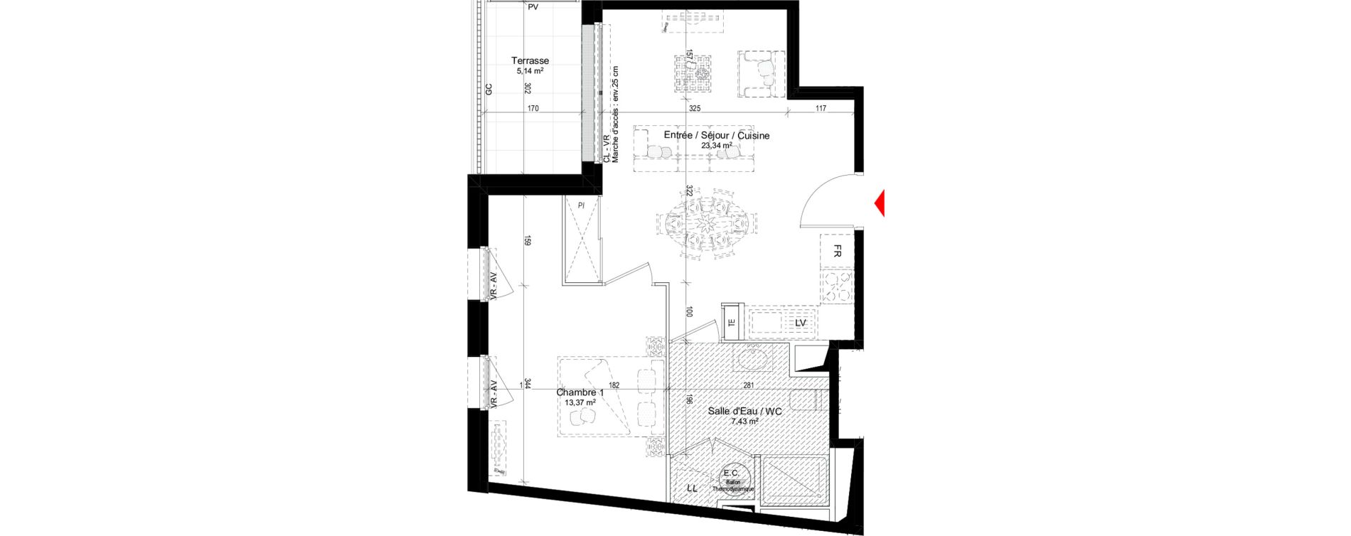 Appartement T2 de 44,14 m2 &agrave; Guidel Centre