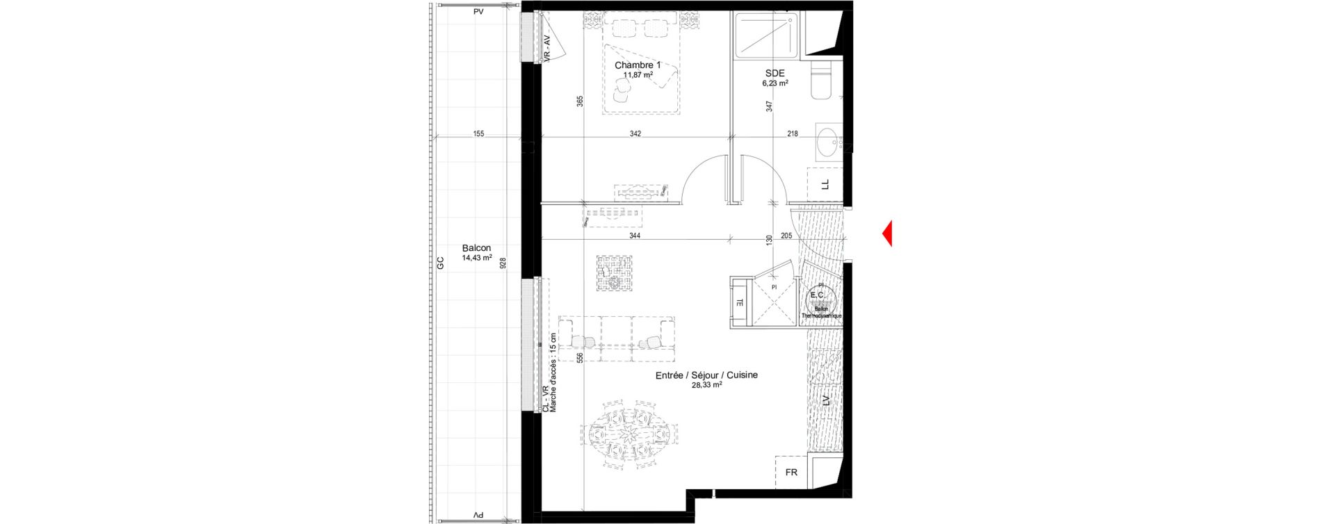 Appartement T2 de 46,43 m2 &agrave; Guidel Centre