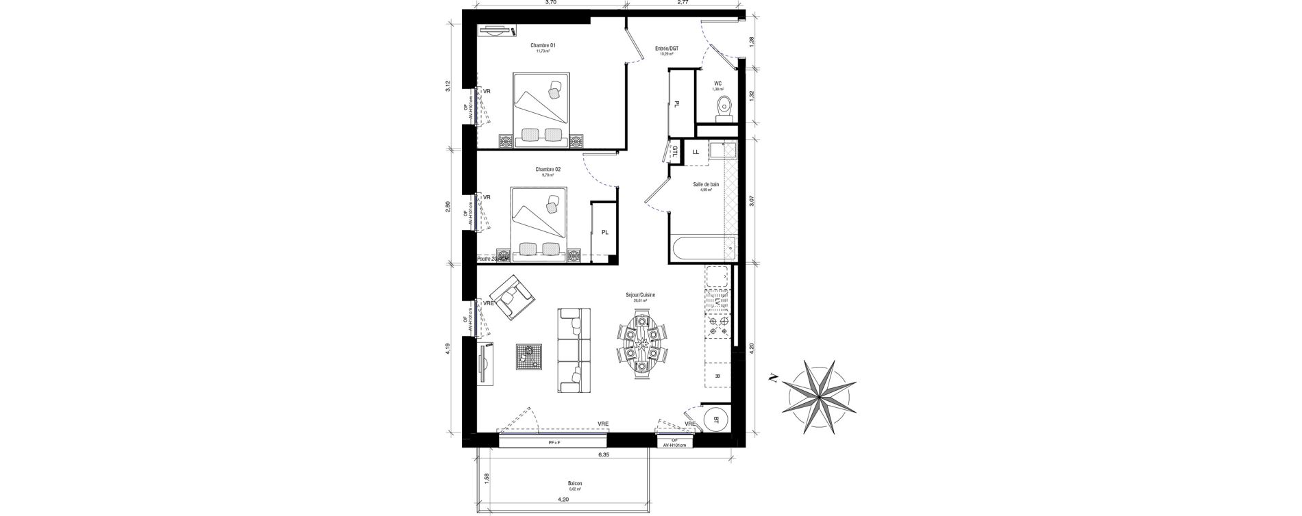Appartement T3 de 64,69 m2 &agrave; Hennebont Kerihouais