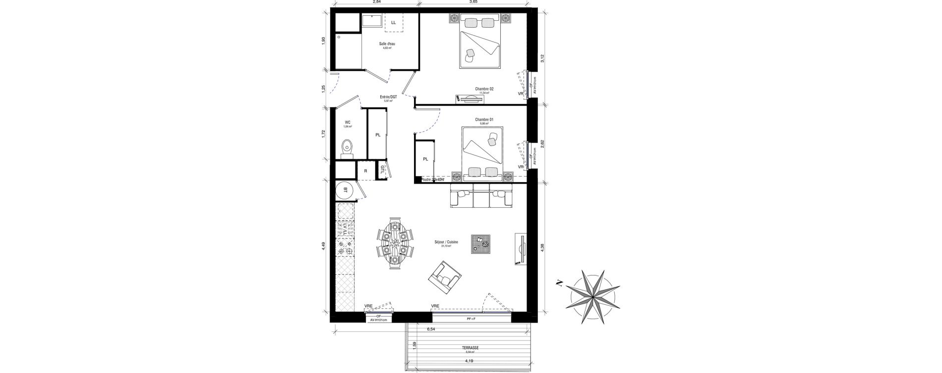 Appartement T3 de 65,13 m2 &agrave; Hennebont Kerihouais