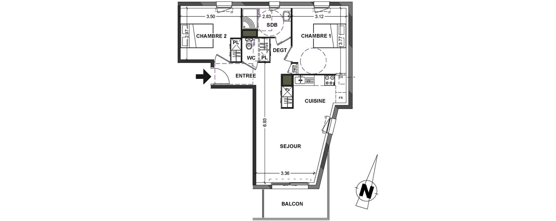 Appartement T3 de 60,56 m2 &agrave; Lanester Centre