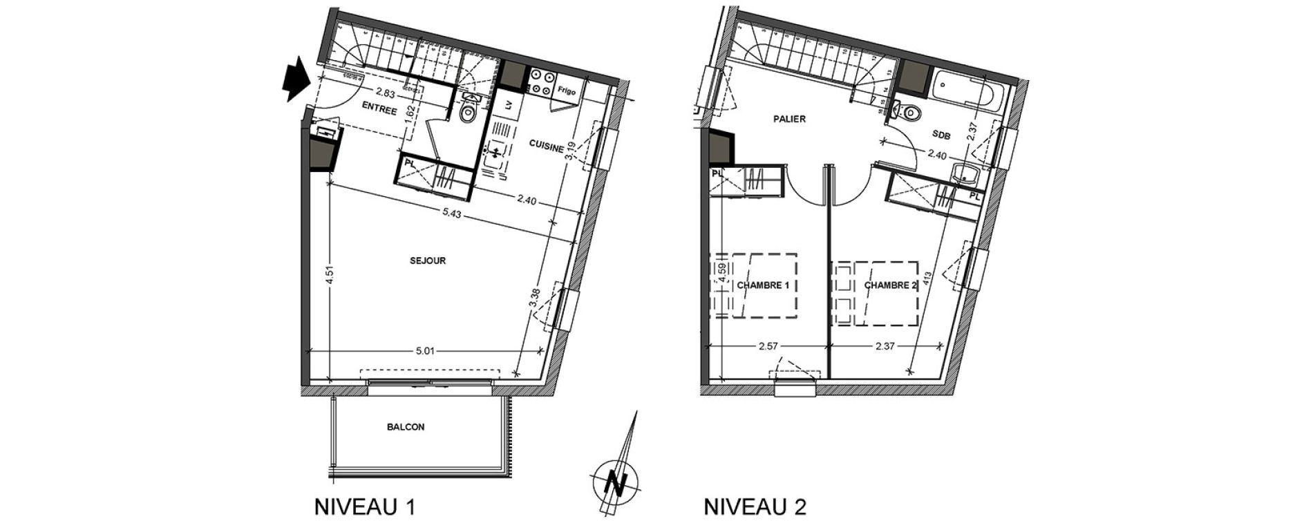 Duplex T3 de 73,10 m2 &agrave; Lanester Centre
