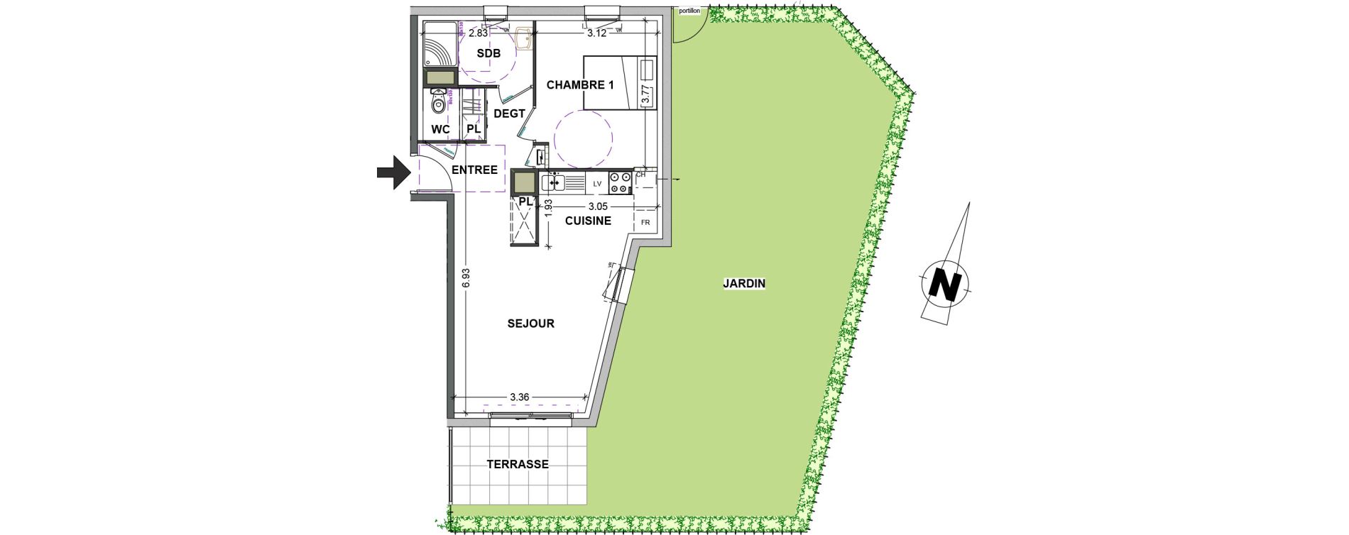 Appartement T2 de 48,03 m2 &agrave; Lanester Centre