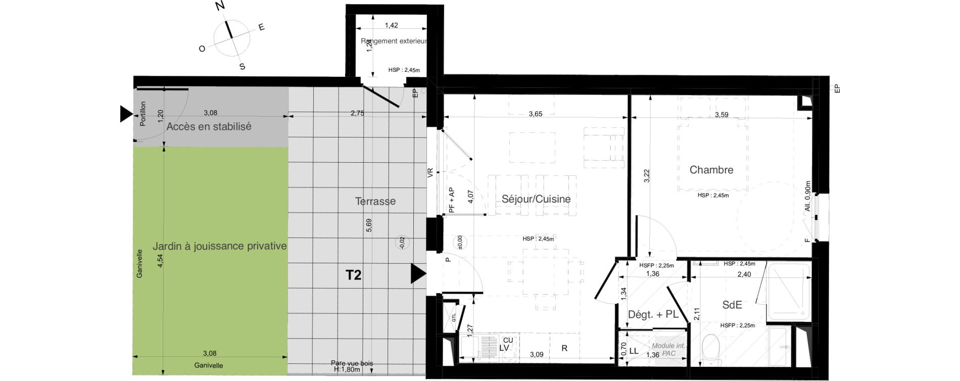 Appartement T2 de 37,61 m2 au Palais Centre