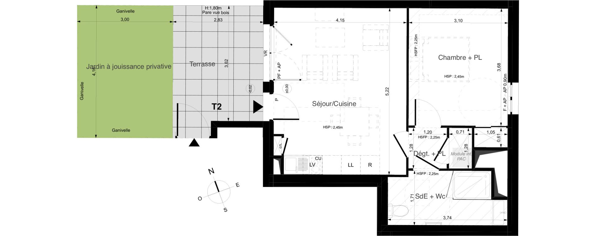 Appartement T2 de 41,70 m2 au Palais Centre