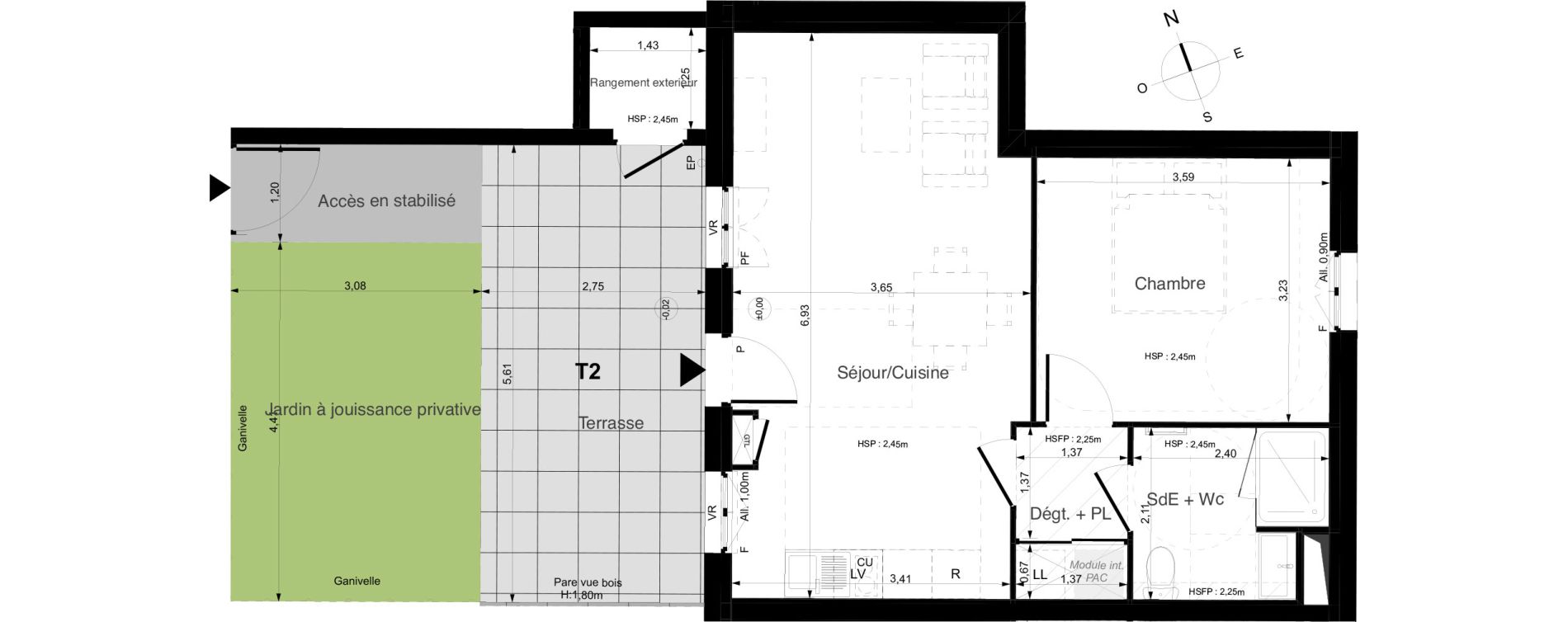Appartement T2 de 43,09 m2 au Palais Centre