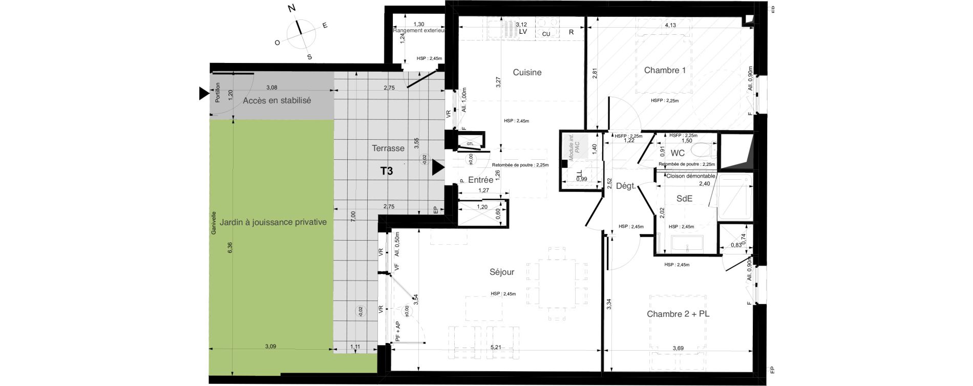 Appartement T3 de 67,22 m2 au Palais Centre