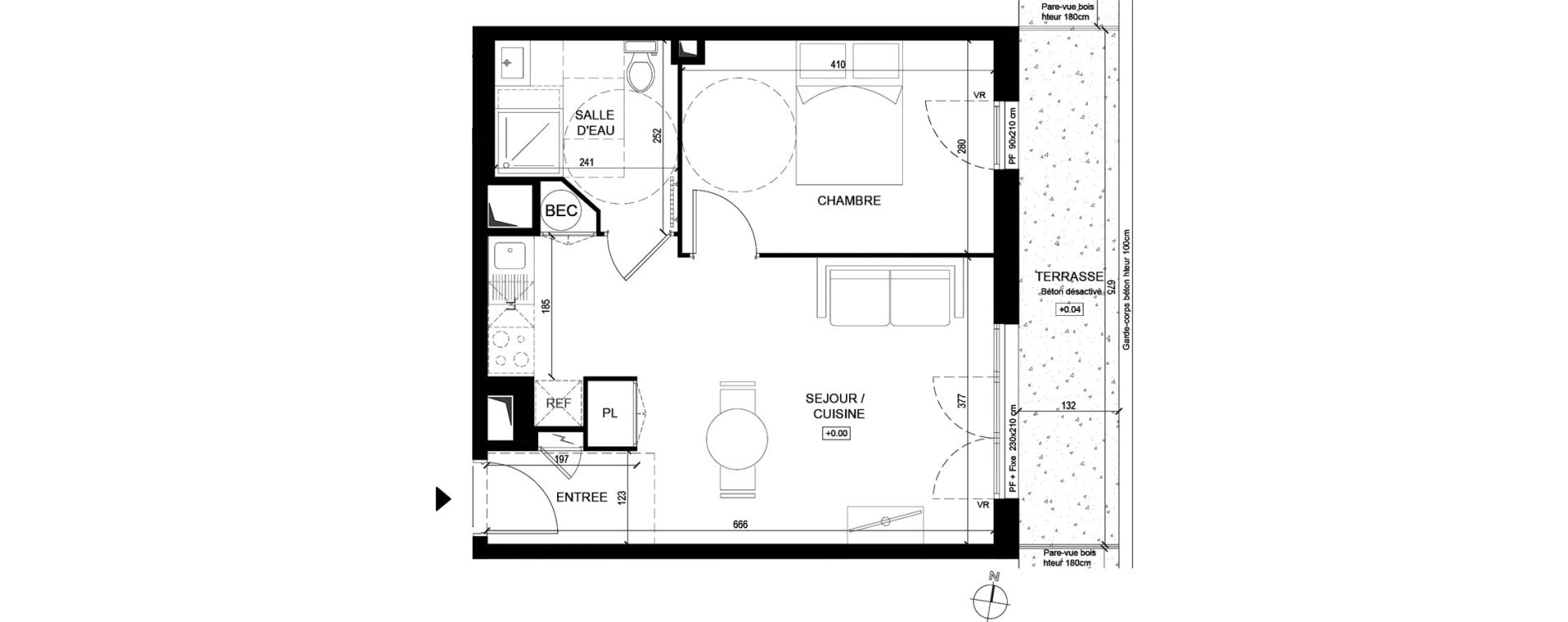 Appartement T2 de 42,03 m2 &agrave; Lorient Centre-ville - kerentrech