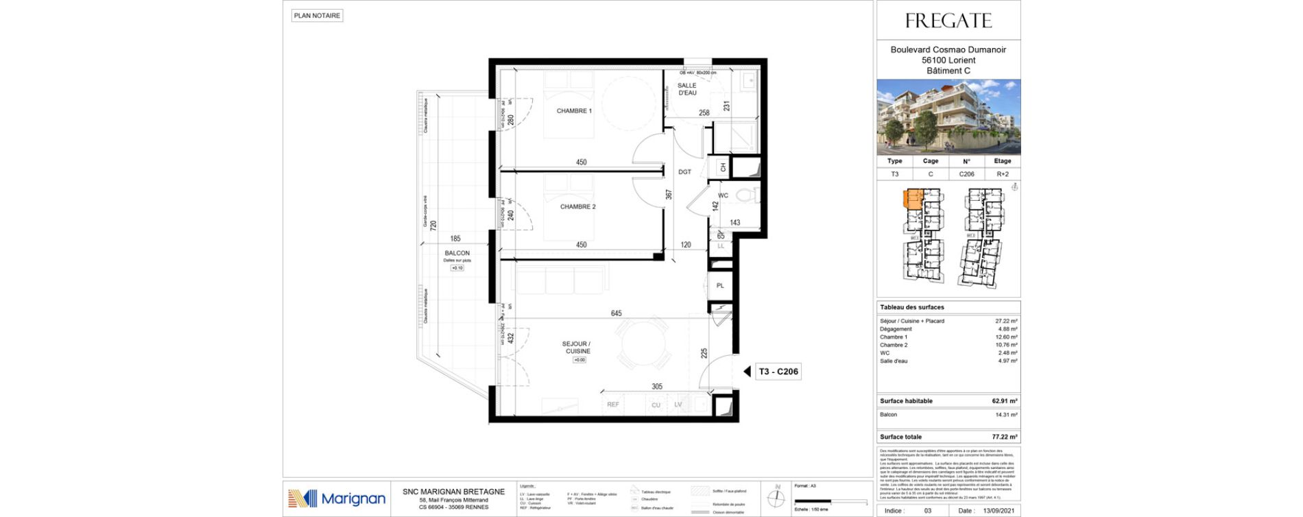 Appartement T3 de 62,94 m2 &agrave; Lorient Centre-ville - kerentrech