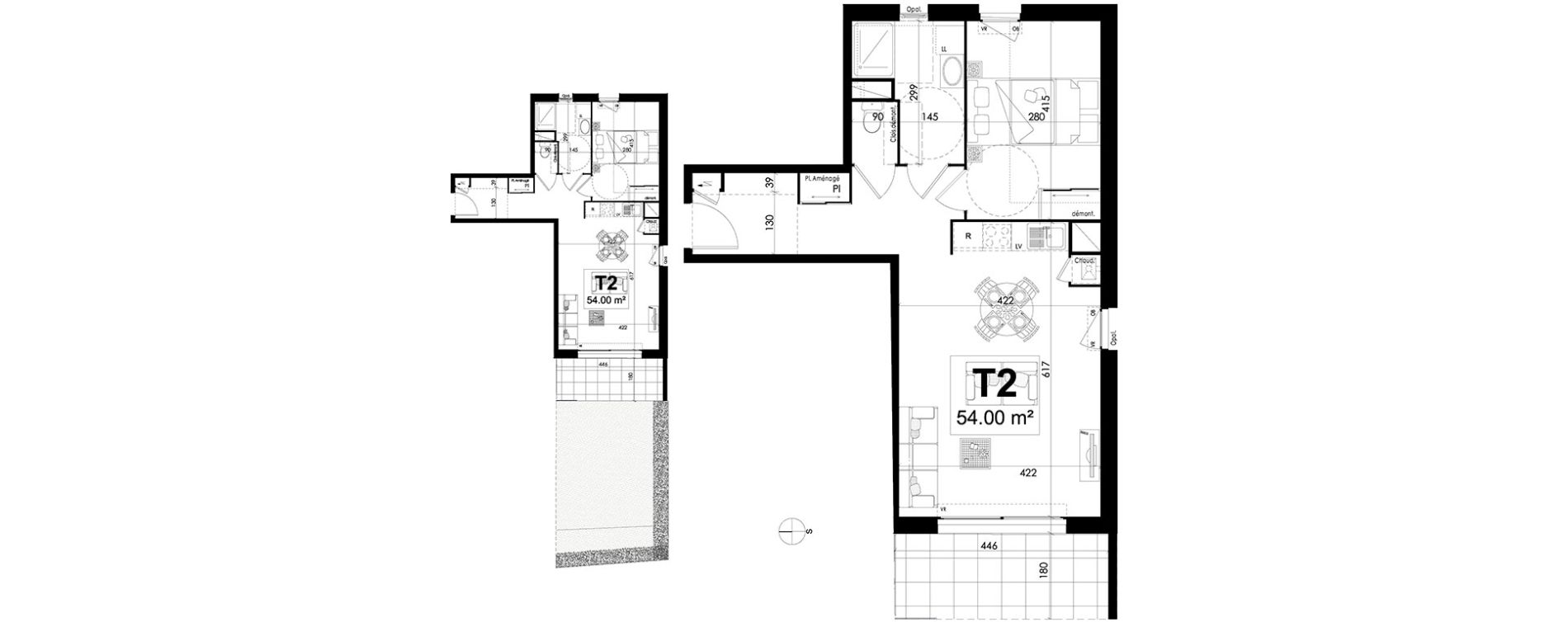 Appartement T2 de 54,00 m2 &agrave; Theix Centre