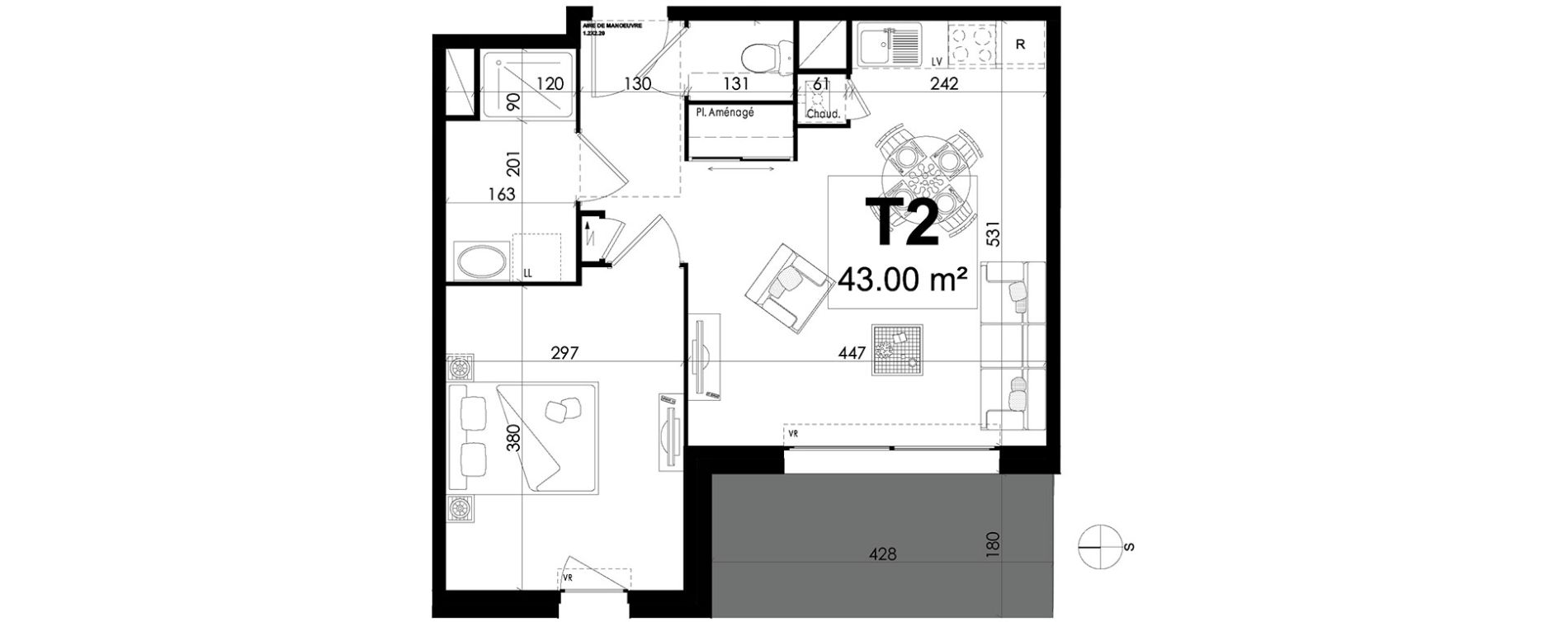 Appartement T2 de 43,00 m2 &agrave; Theix Centre