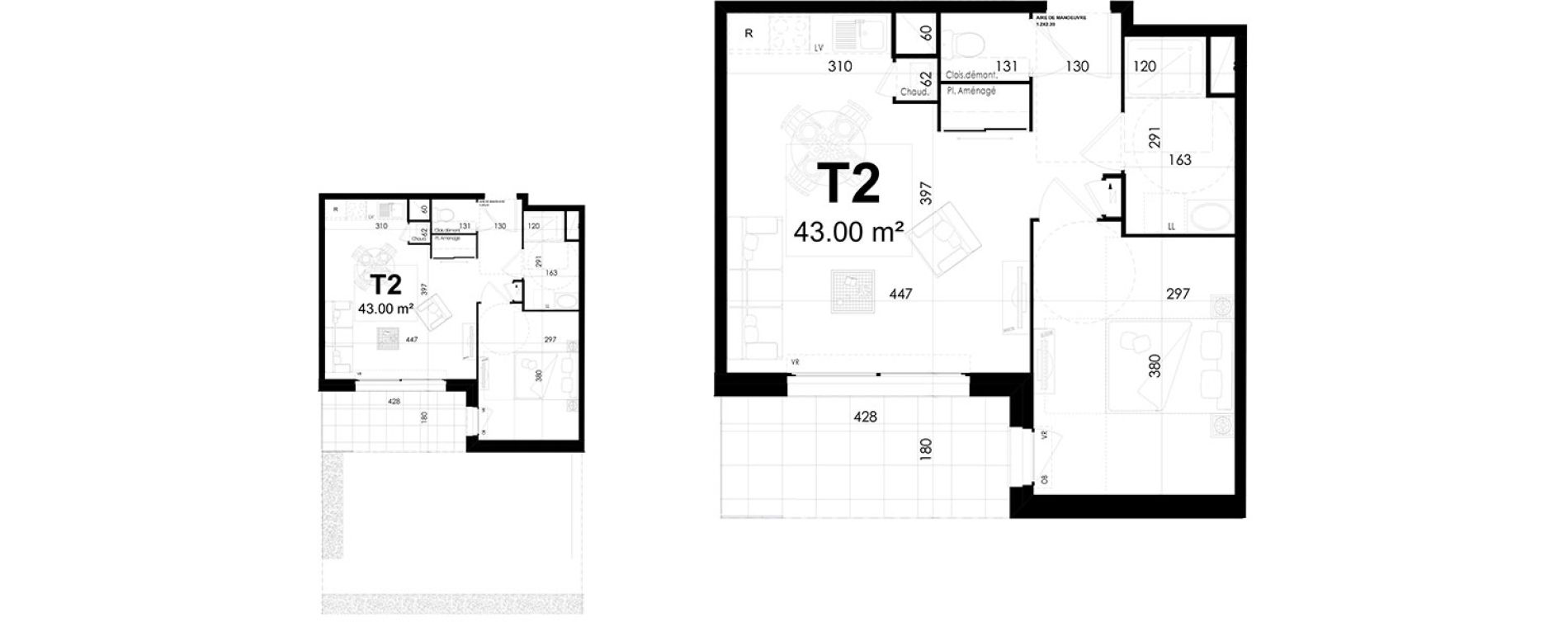Appartement T2 de 43,00 m2 à Theix Centre