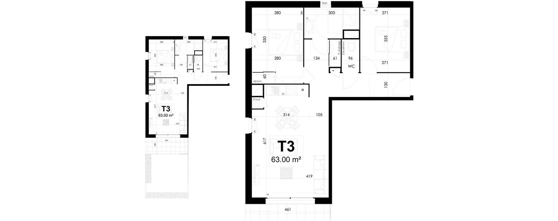Appartement T3 de 63,00 m2 &agrave; Theix Centre