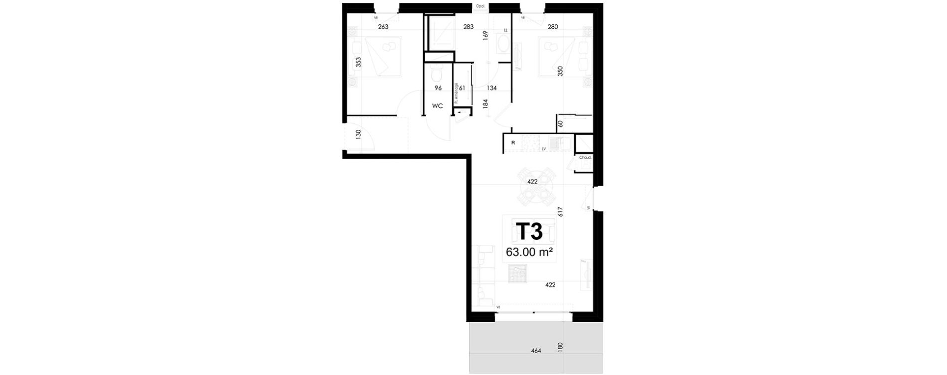 Appartement T3 de 63,00 m2 &agrave; Theix Centre