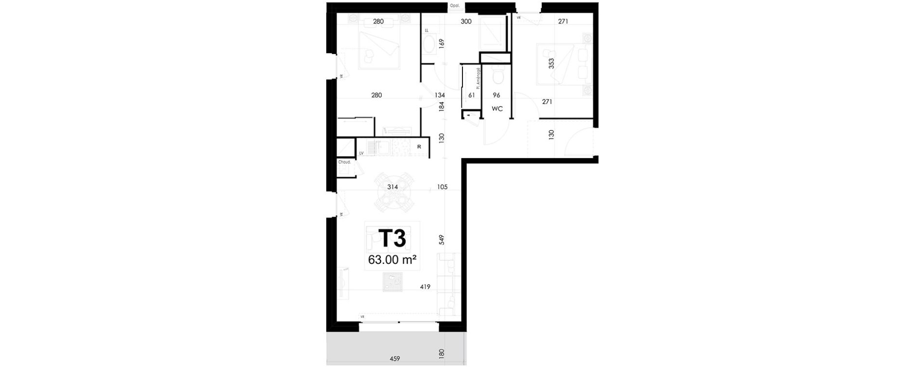 Appartement T3 de 63,00 m2 &agrave; Theix Centre