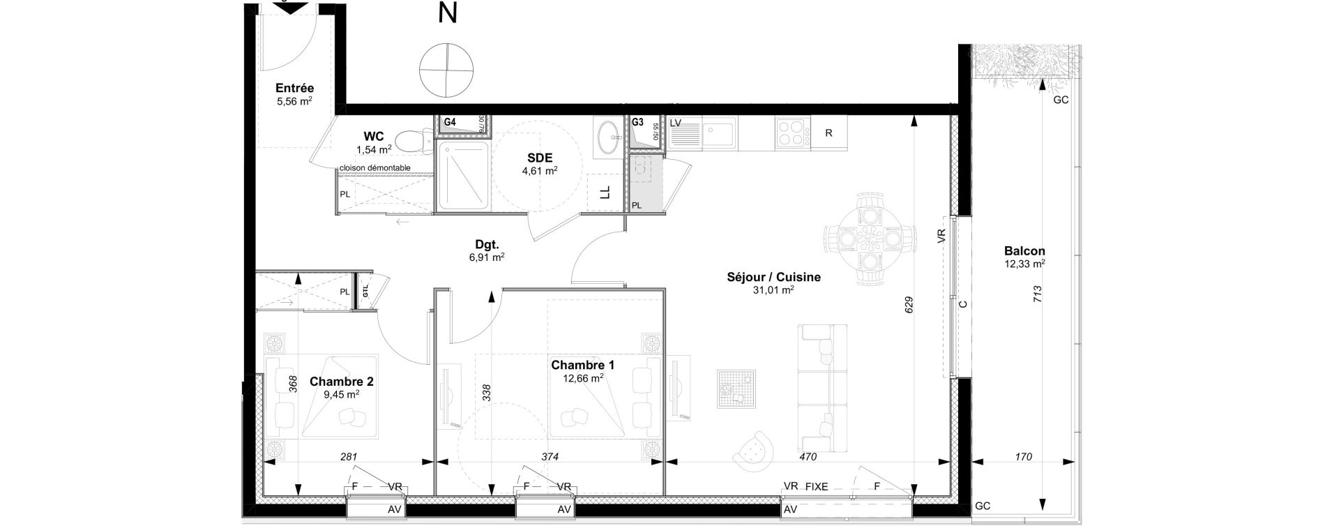 Appartement T3 de 71,74 m2 &agrave; Vannes Le rohan