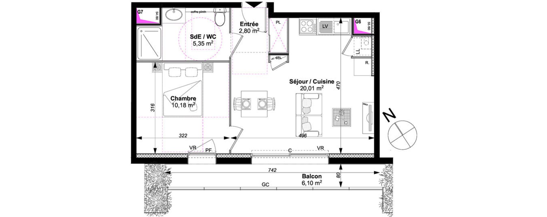 Appartement T2 de 38,34 m2 &agrave; Vannes Le rohan