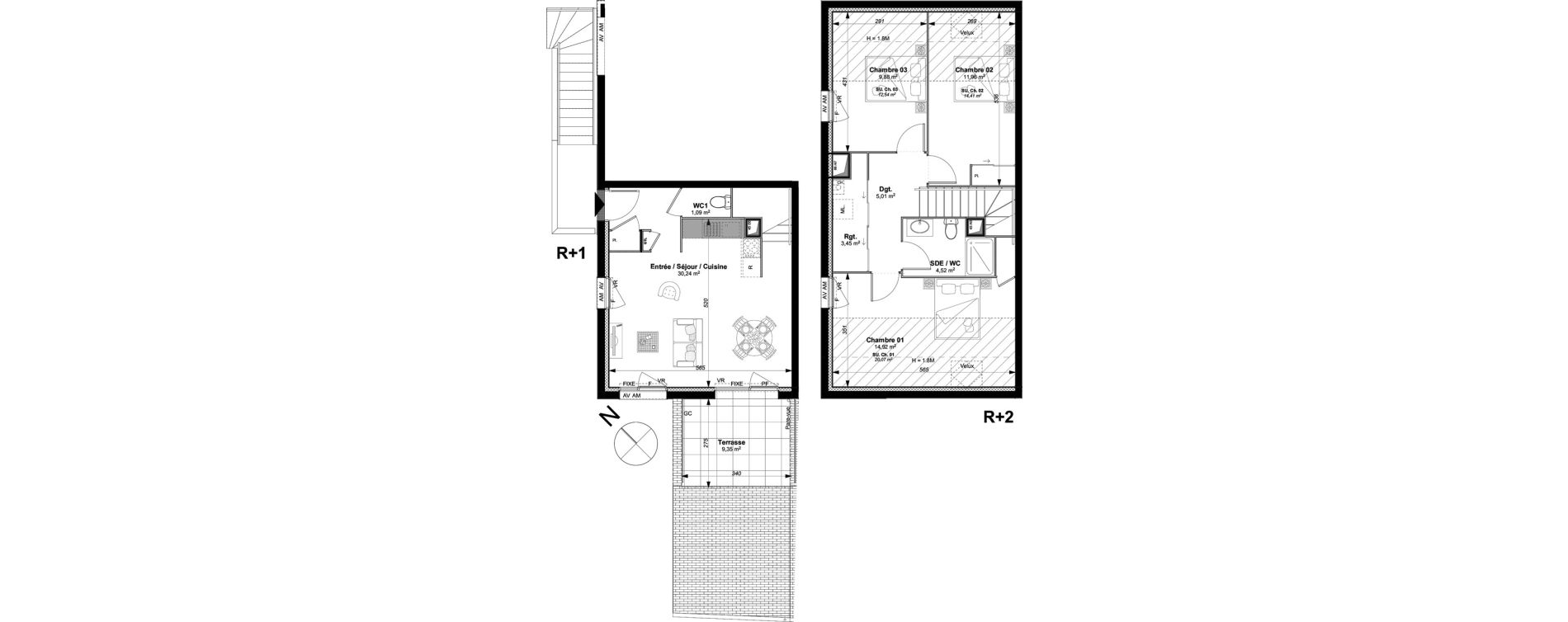 Duplex T4 de 81,07 m2 &agrave; Vannes Le rohan