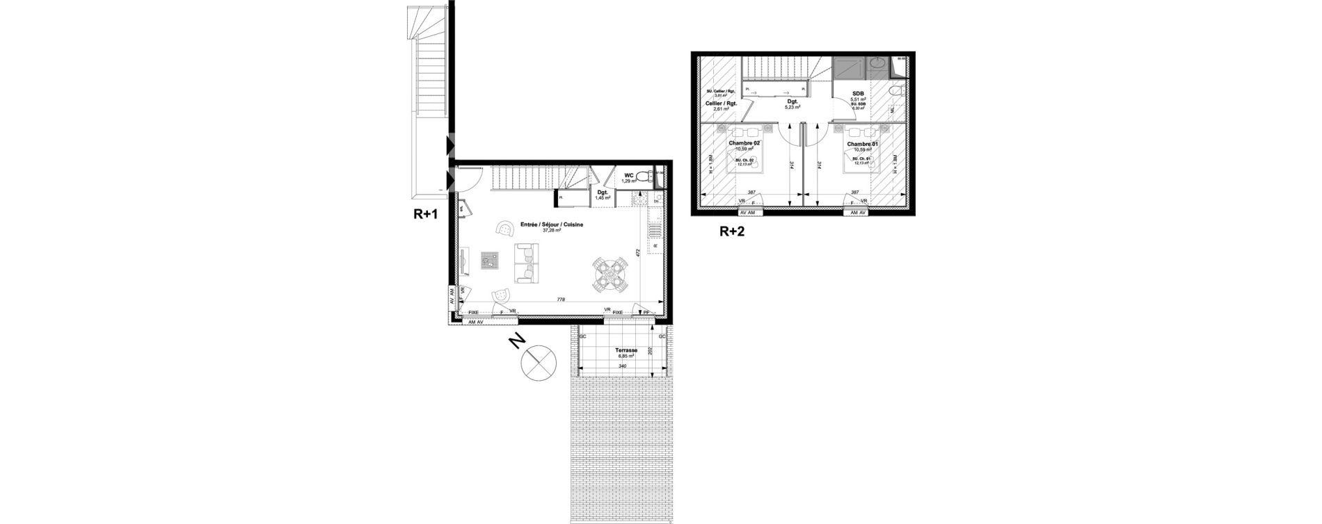 Duplex T3 de 74,55 m2 &agrave; Vannes Le rohan