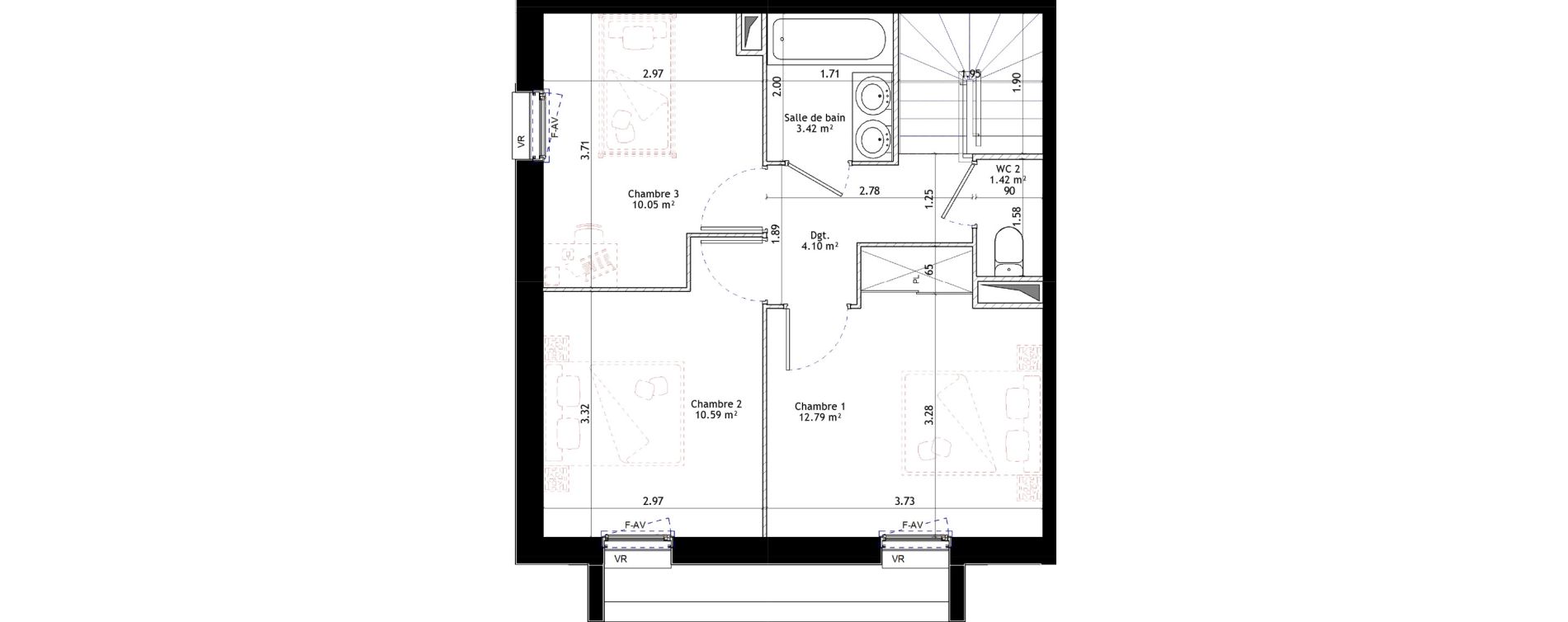 Maison T4 de 85,62 m2 &agrave; Vannes St-guen - bilaire - m&eacute;nimur pavillonnaire