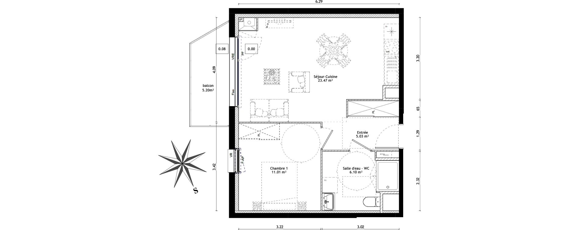 Appartement T2 de 45,61 m2 &agrave; Vannes St-guen - bilaire - m&eacute;nimur pavillonnaire